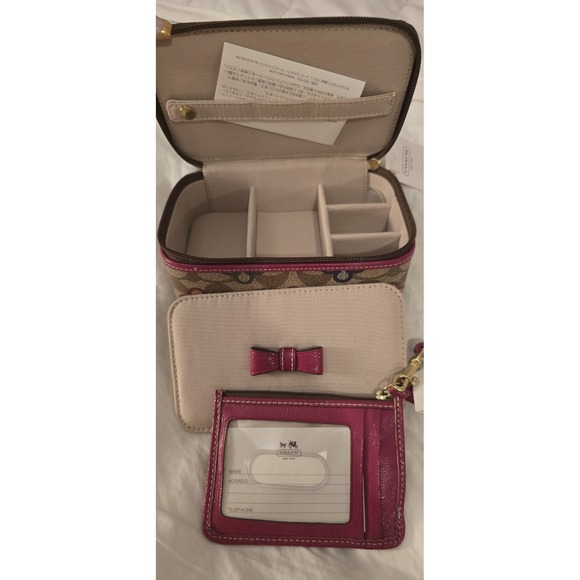 NWT, Coach Jewelry Box & Coin Purse Set In Pink & Brown Signature Leather - Picture 4 of 5